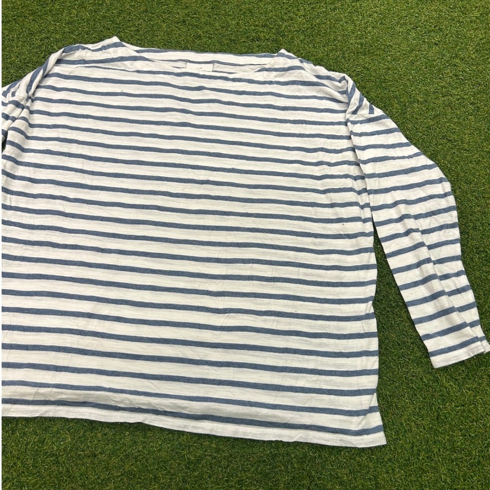 J. Jill Blue White Striped Boat Neck Long Sleeve Top Size Medium Slub Knit Tee - Picture 5 of 5
